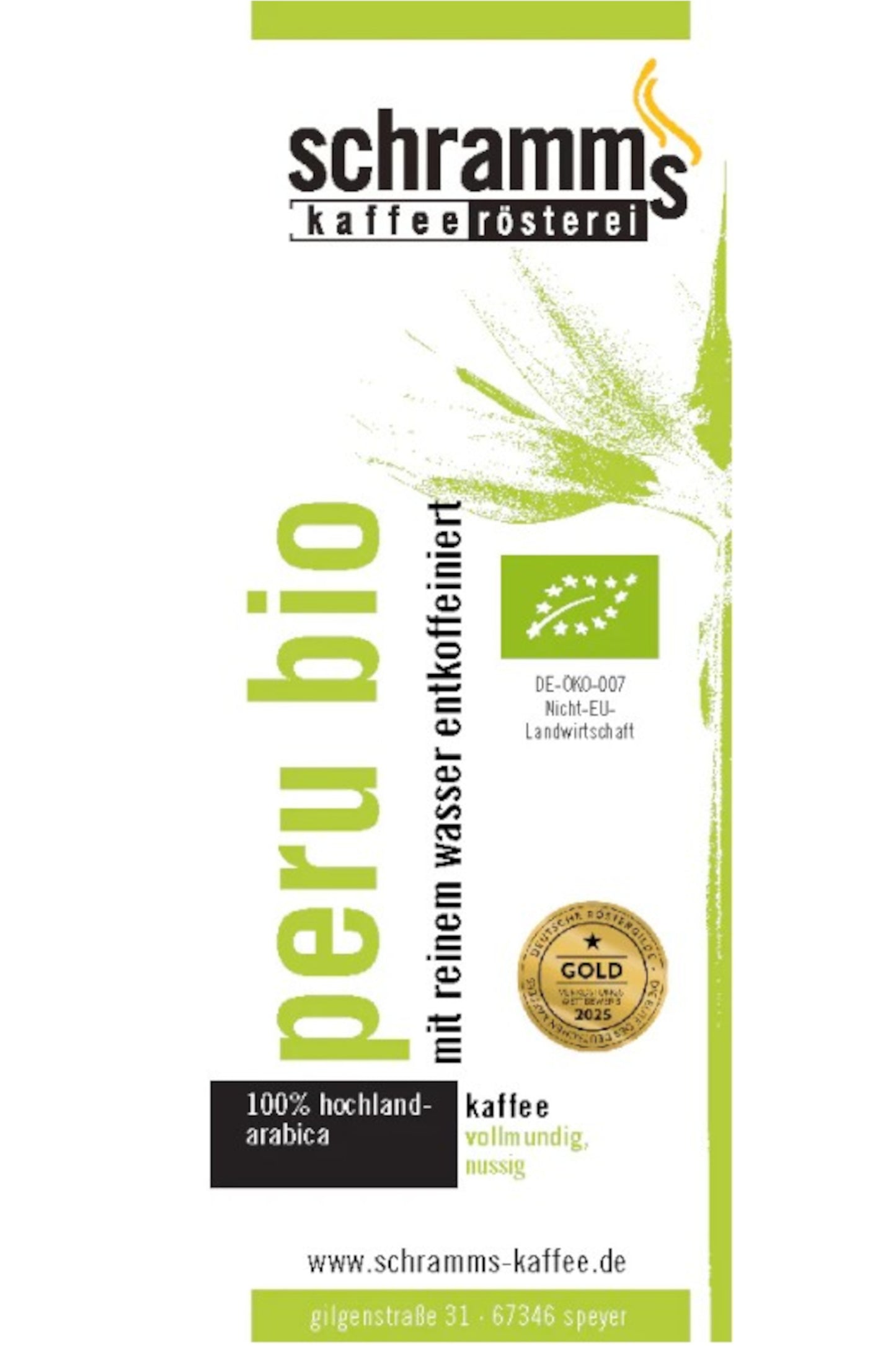 
                  
                    Peru Bio entkoffeiniert aus Peru als milder Bio-Arabica mit weicher Fülle und süßnussigem Profil
                  
                