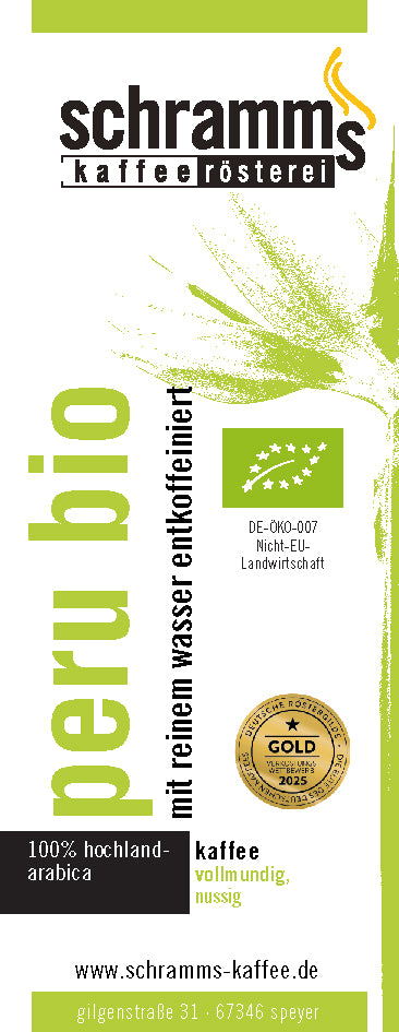 Bio Kaffee aus Peru schonend mit Wasser entkoffeiniert