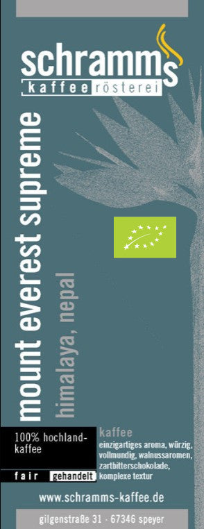 Mount Everest Supreme Bio Kaffee aus Nepal, fair gehandelter 100 % Arabica mit Walnuss und Zartbitterschokolade
