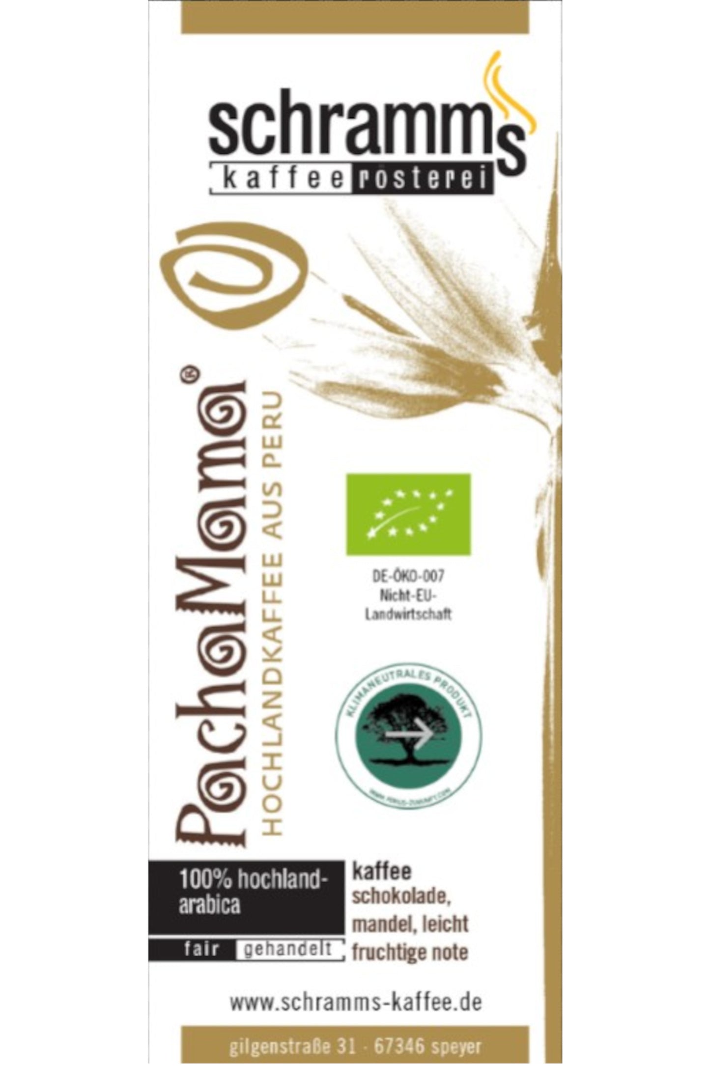 PachaMama Bio Kaffee aus Peru, mittel geröstet mit schokoladigen und fruchtigen Noten 