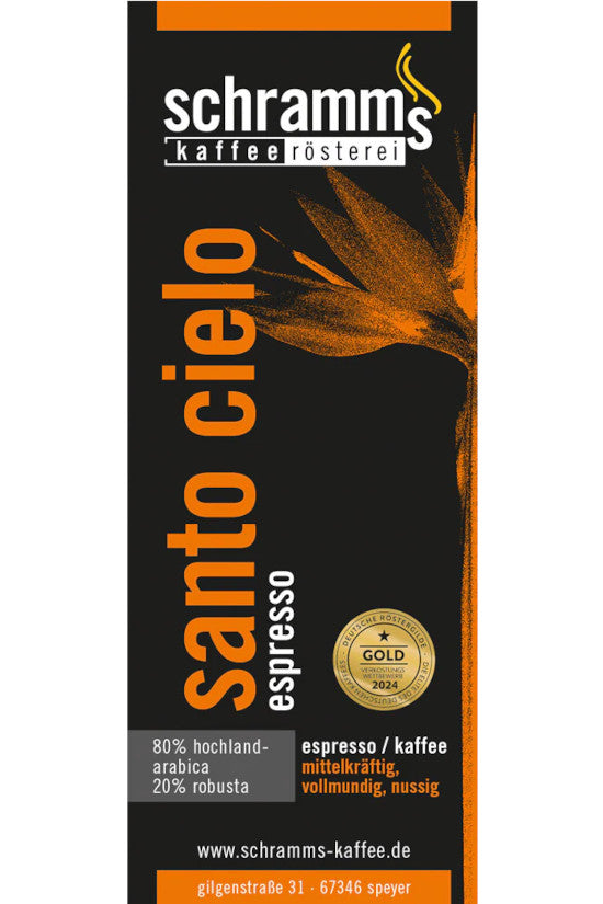 Santo Cielo als klassischer Espresso mit nussigem Aroma, vollem Körper und sehr guter Crema 